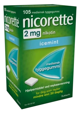 Nicorette Icemint Tyggegummi 2 mg Nikotin, 105 Stk, Slutte Å Røyke
