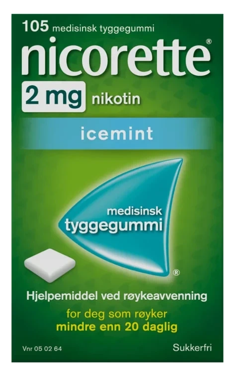 Nicorette Icemint Tyggegummi 2 mg Nikotin, 105 Stk, Slutte Å Røyke