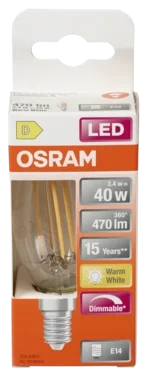 Lyspære Led Cl B 40 Klar Dim 827 E14 Osram