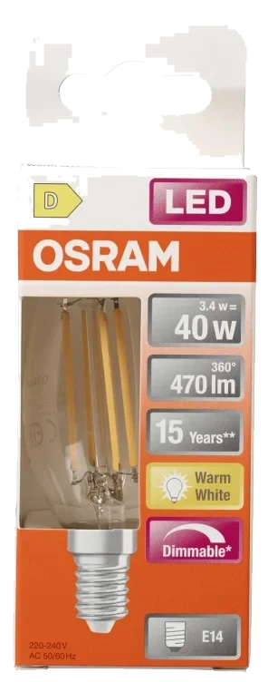 Lyspære Led Cl B 40 Klar Dim 827 E14 Osram