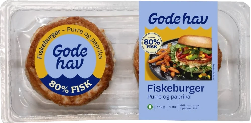 Fiskeburger med purré og paprika