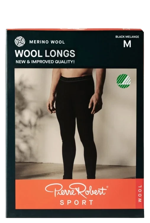 Wool Longs Sport Black Melange Xl Pierre-Robert