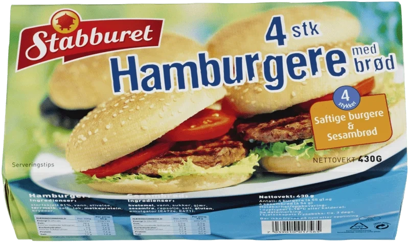 Stabburet Hamburger med brød 4 stk. 430g