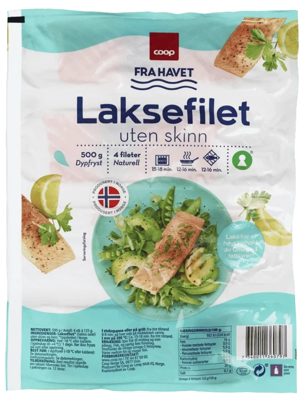 Coop Laksefilet uten Skinn 4x125g