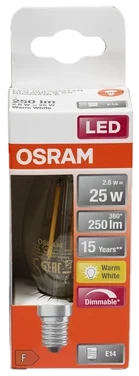 Lyspære Led Cl B 25 Klar Dim E14 Osram