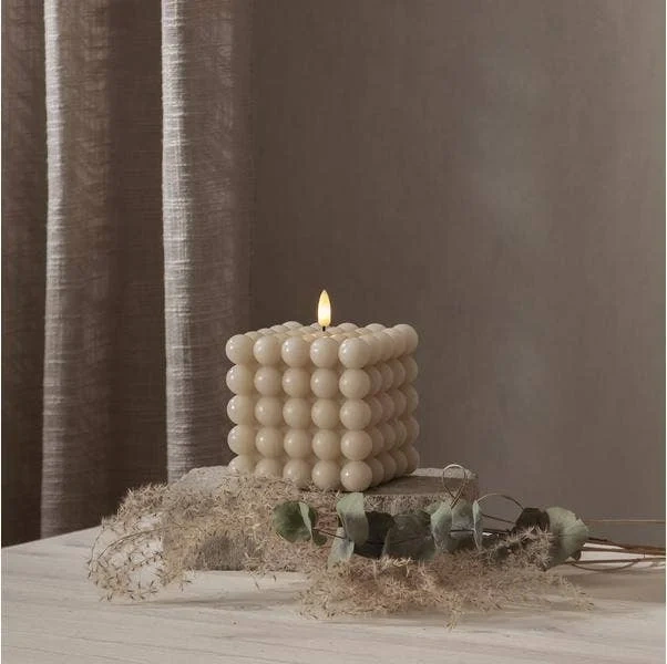 Blockljus LED Flamme Dot Beige 10x12,5cm