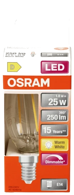 Lyspære Led Cl B 25 Klar Dim 827 E14 Osram