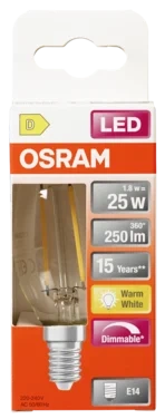 Lyspære Led Cl B 25 Klar Dim 827 E14 Osram