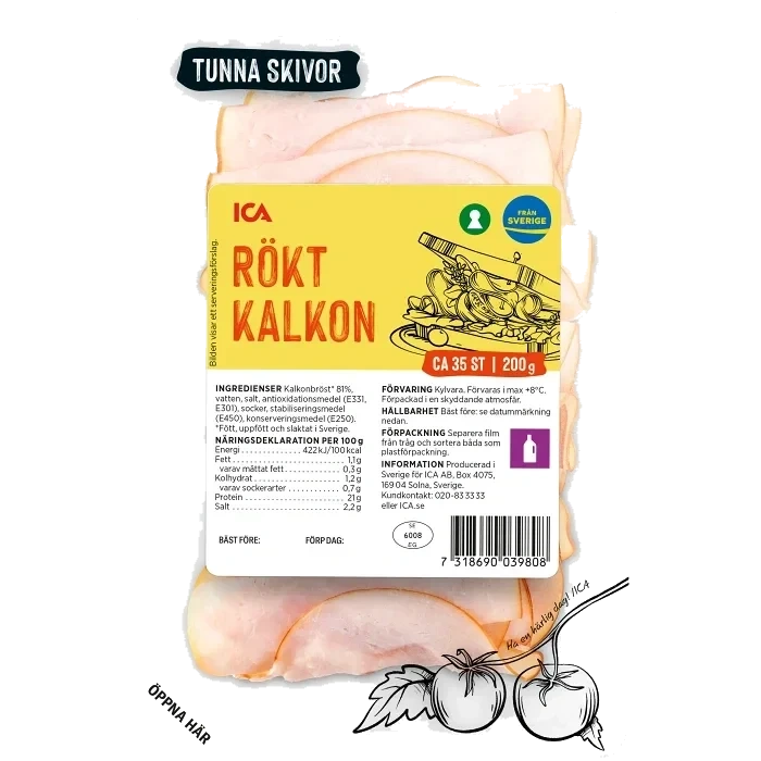 Kalkon Rökt Tunna Skivor 200g ICA