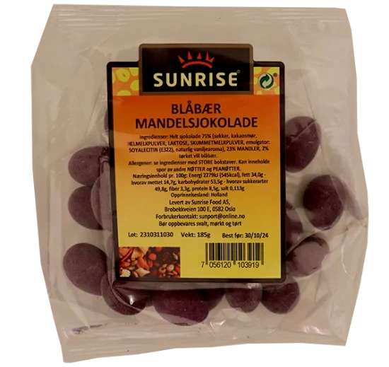 Sunrise Blåbær Mandelsjokolade 185g