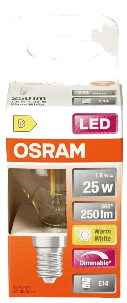 Klar LED-lyspære E14