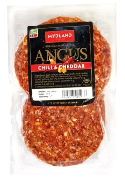 Angusburger Chili & Cheddar 2x165g Frys Mydland