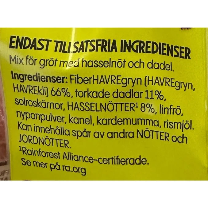 Havregröt Hasselnöt & Dadel