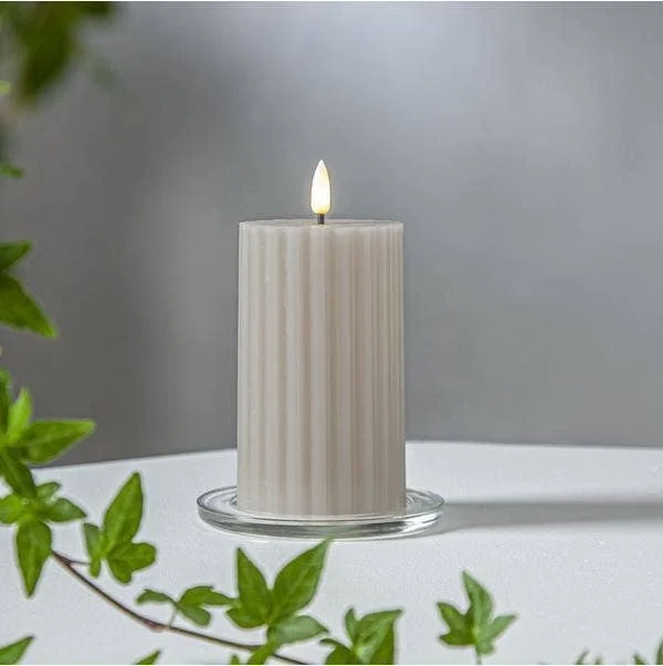 Blockljus LED Flamme Stripe Beige 15cm