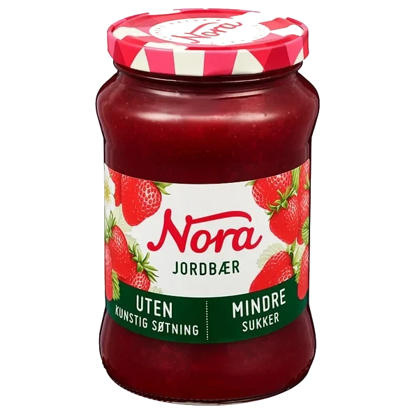 Jordbærsyltetøy Mindre Sukker 530g Nora
