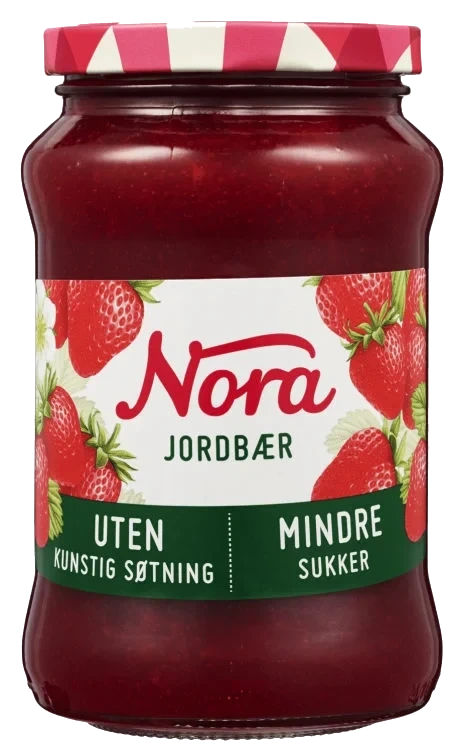 Jordbærsyltetøy Mindre Sukker 530g Nora
