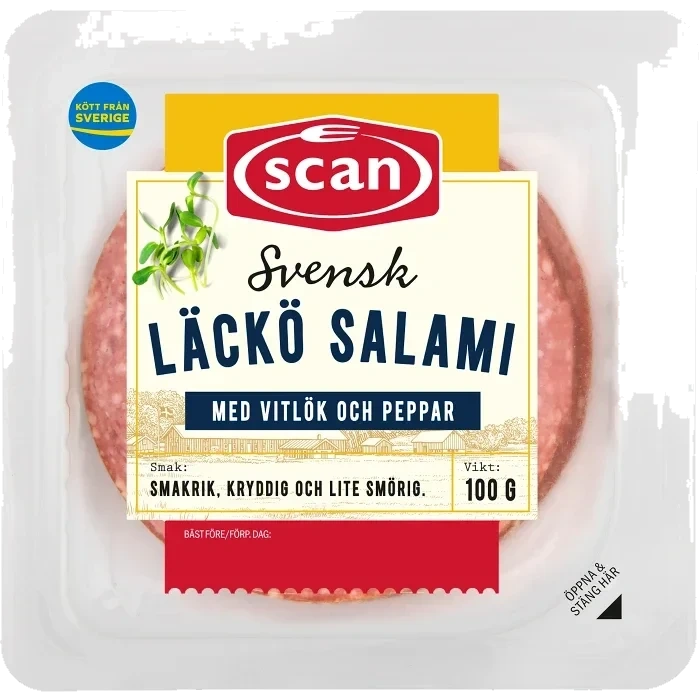 Läckösalami skivad 100g Scan
