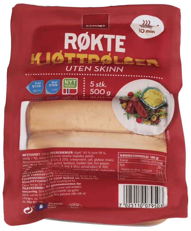 Coop Kjøttpølser uten Skinn 500g