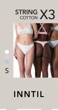 Women's String, 3-pack, White/light Blue/light Pink, S