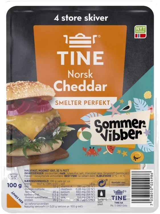 Cheddar Norsk skivet 100g Sommervibber