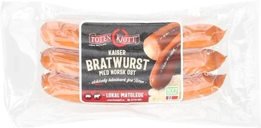 Kaiser Bratwürst med Ost 230g Toten Kjøtt