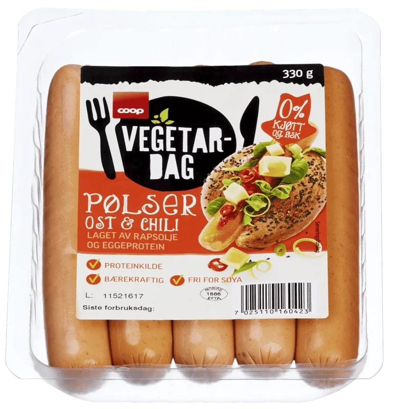 Coop Vegetardag Pølser Chili/Ost 330g