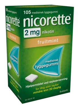 Nicorette Fruitmint Tyggegummi 2 mg Nikotin, 105 Stk, Slutte Å Røykek