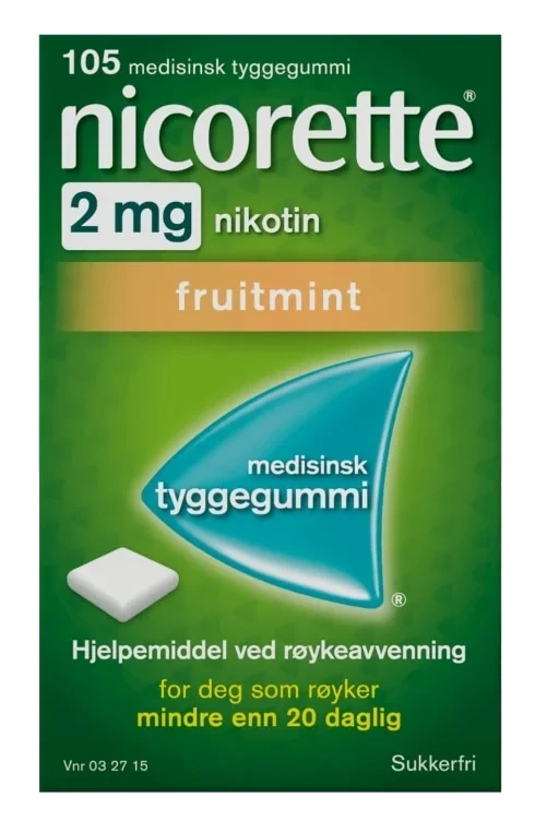 Nicorette Fruitmint Tyggegummi 2 mg Nikotin, 105 Stk, Slutte Å Røykek