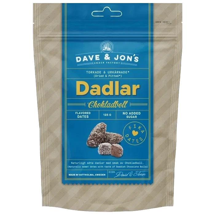Dadlar Chokladboll 125g Dave & Jon's
