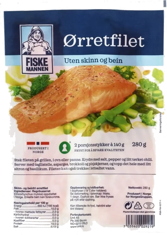 Ørretfilet Porsjoner 2x140g Fiskemannen
