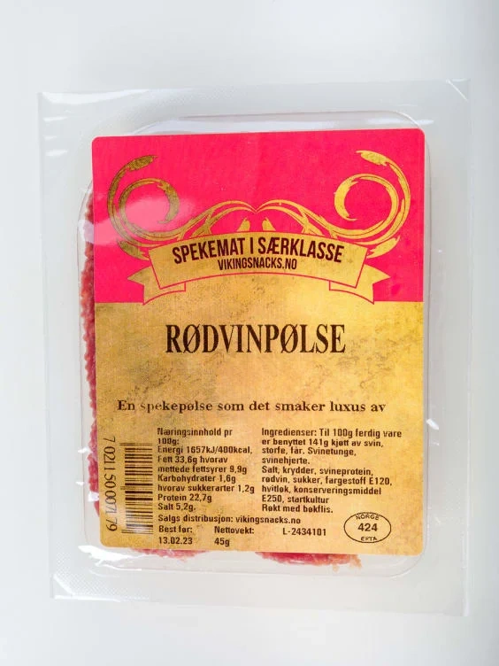 VIKINGSNACKS   Rødvinpølse 45g Norske Mat Tradisjoner As 45g