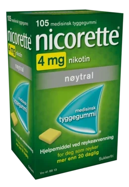 Nicorette Nøytral Tyggegummi 4 mg Nikotin, 105 Stk, Slutte Å Røyke