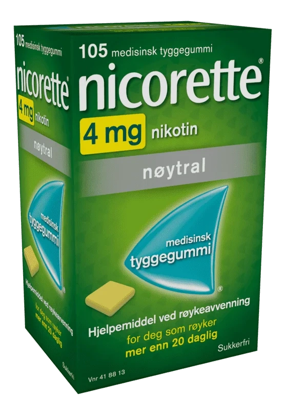 Nicorette Nøytral Tyggegummi 4 mg Nikotin, 105 Stk, Slutte Å Røyke