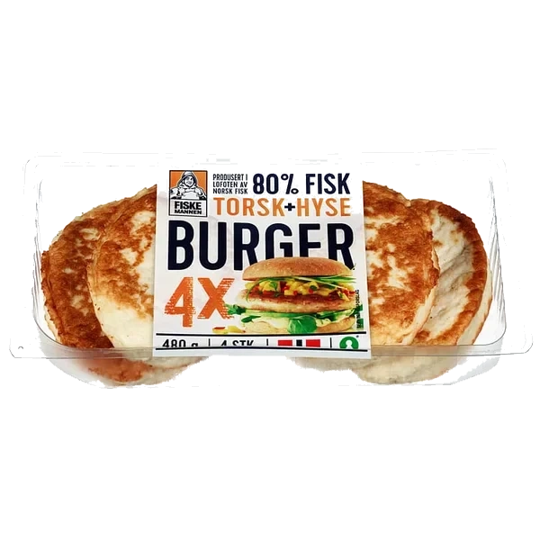 Fiskeburger 80% Torsk&hyse 480g Fiskemannen