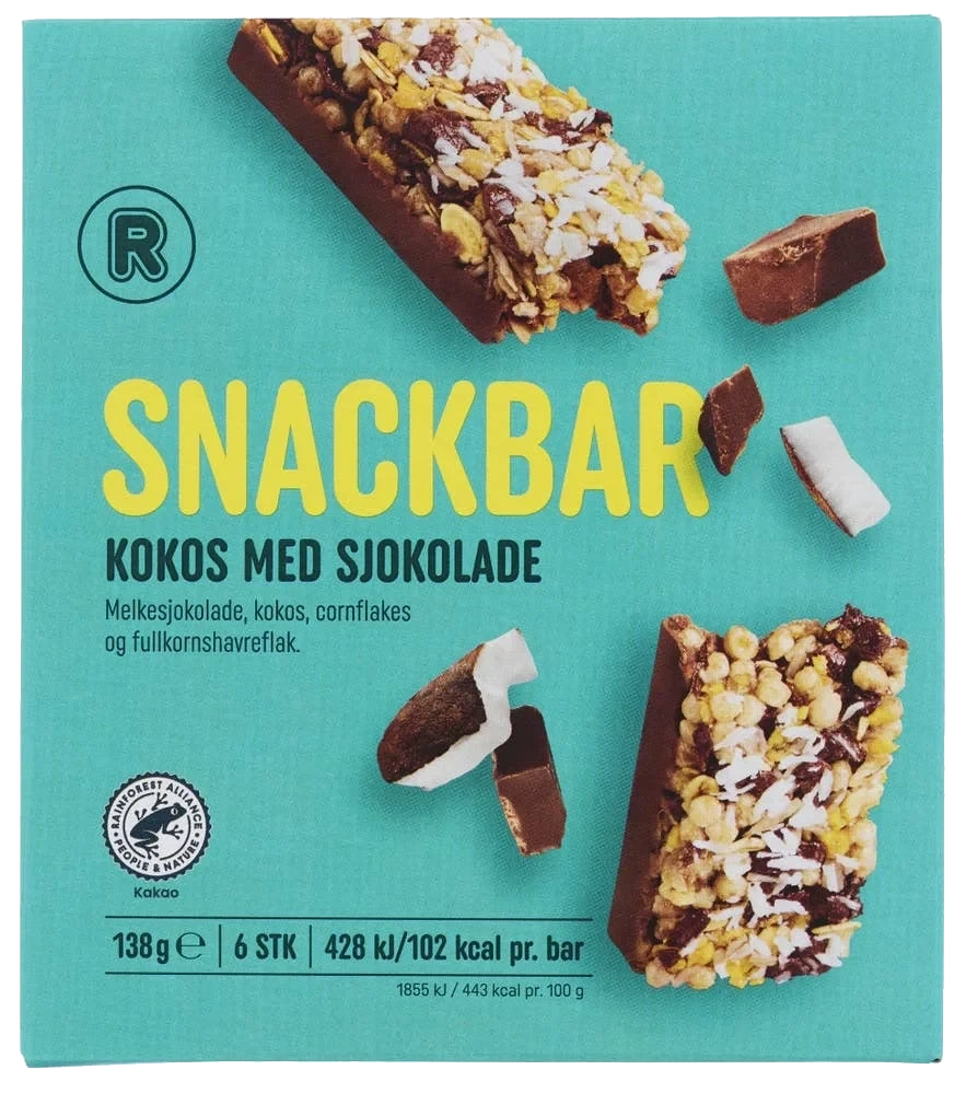 Snackbar med sjokolade og kokos