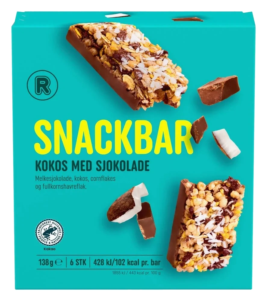 Snackbar med sjokolade og kokos