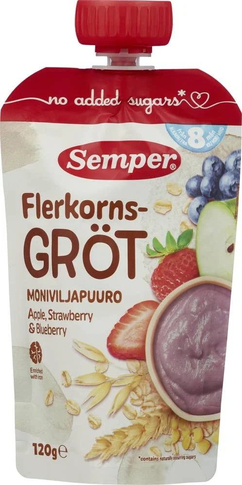 Flerkornsgrøt eple, jordbær og blåbær