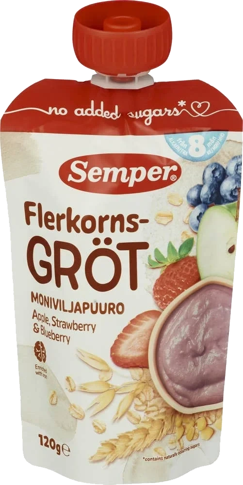Flerkornsgrøt eple, jordbær og blåbær