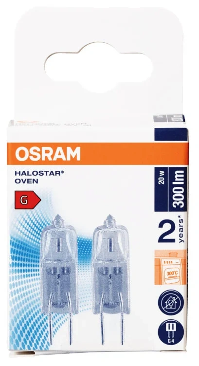 Lyspære Stekeovn 20w 12v G4 2pk Osram