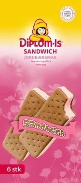 Sandwich Jordbær 6pk Diplom-is