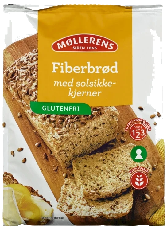 Fiberbrød Mix m/Solsikke Gl.Fri 389g Møllerens