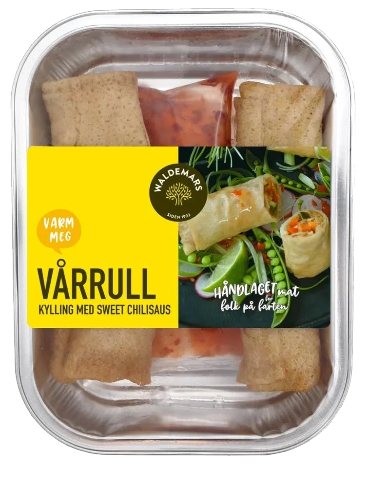 Vårrul med kylling og sweet chilisaus