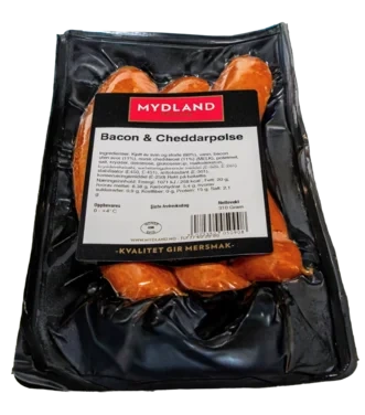 Cheddar og Baconpølse 310g Pk Mydland