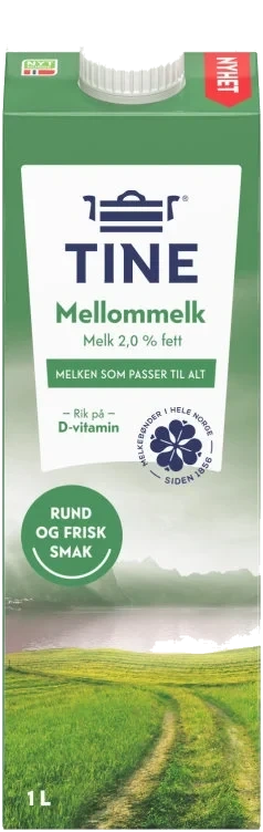 Tine Mellommelk 2% 1 Liter
