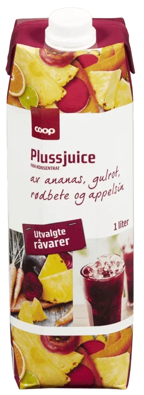Coop Plussjuice av Ananas,Gulrot,Rødbete&App. 1l