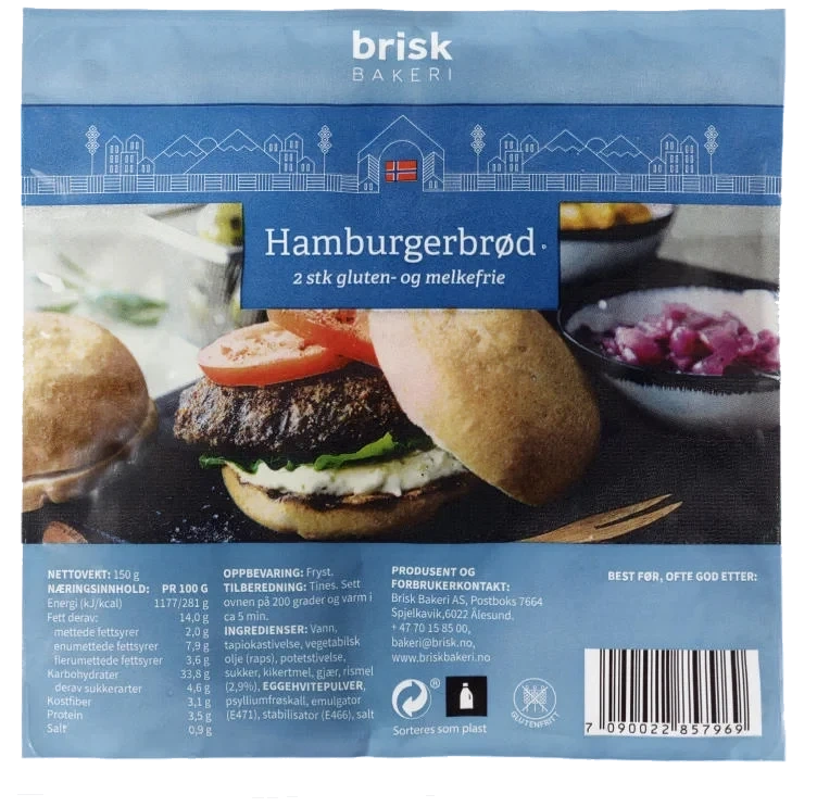 Hamburgerbrød Gluten&Melkefri 2stk Brisk