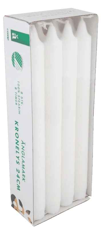 Änglamark Kronelys Stearin Hvit 24cm 8pk