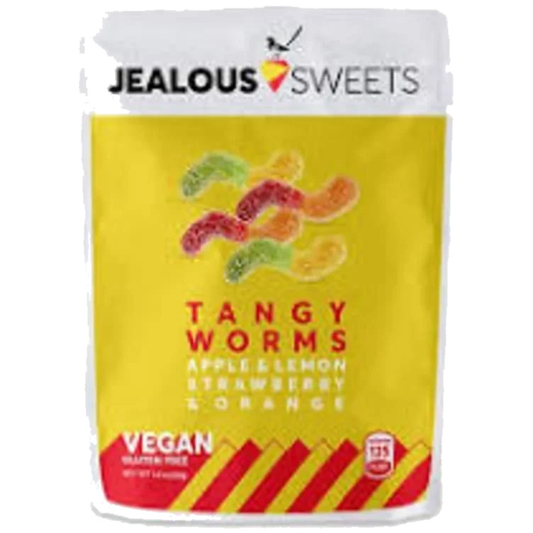 Jealous Sweets Gelefrukt Tangy Worms Eple Sitron Jordbær og Appelsin 125g