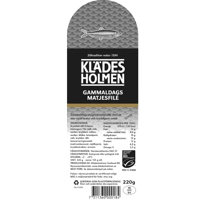 Matjesfilé Gammeldags 220g Klädesholmen