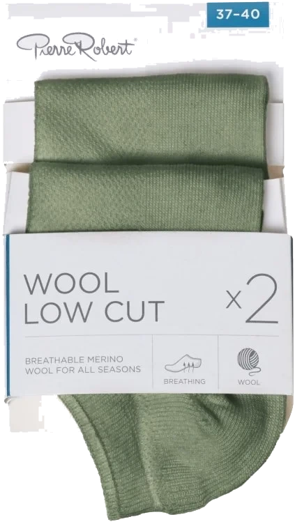 Damesokk Low Cut Wool Olive 37-40 Pierre-Robert